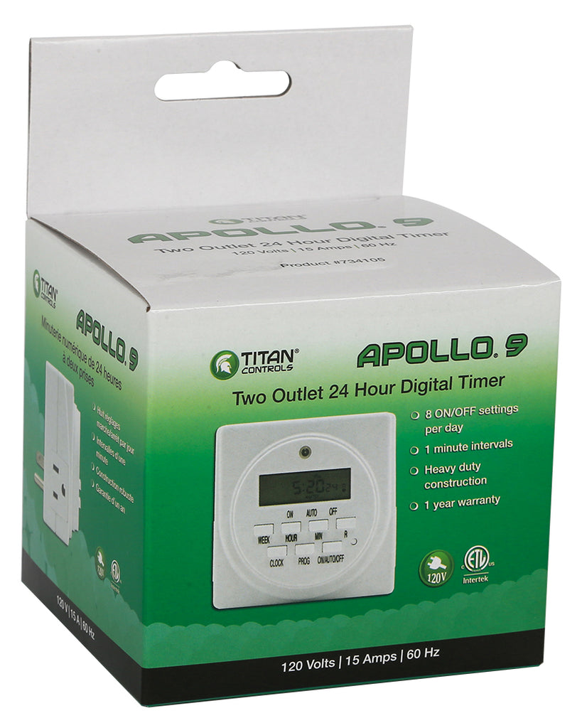 Titan Controls Apollo 9 - Two Outlet Digital Timer - Dutchman's Hydroponics & Garden Supply